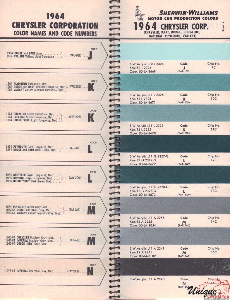 1964 Chrysler Paint Charts Williams 2